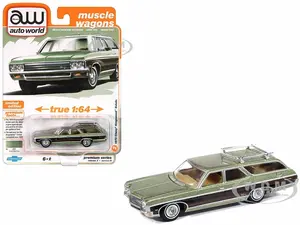 1970 Chevrolet Kingswood Estate Wagon Green Mist Metallic with Woodgrain Sides and Roof Rack "Muscle Wagons" Series 1/64 Diecast Model Car by Auto Wo