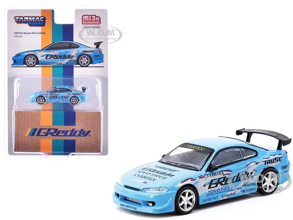 Nissan Silvia (S15) Vertex RHD (Right Hand Drive) "GReddy" Light Blue "Global64" Series 1/64 Diecast Model by Tarmac Works