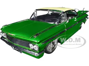 1959 Chevrolet Impala Lowrider Green Metallic with Cream Top and DUB Wire Wheels "Street Low" Series 1/24 Diecast Model Car by Jada