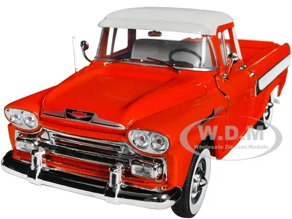 1958 Chevrolet Apache Cameo Pickup Truck Cardinal Red with Wimbledon White Top Limited Edition to 6550 pieces Worldwide 1/24 Diecast Model Car by M2