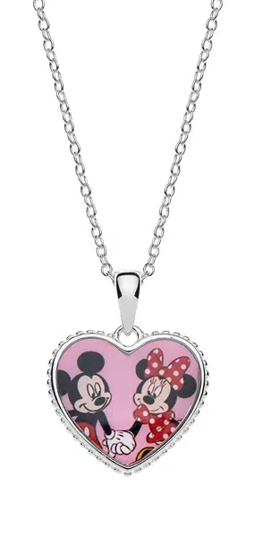 Disney Romantický strieborný náhrdelník Minnie and Mickey Mouse (retiazka, prívesok)