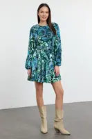 Trendyol Green Belted Floral Mini Woven Dress