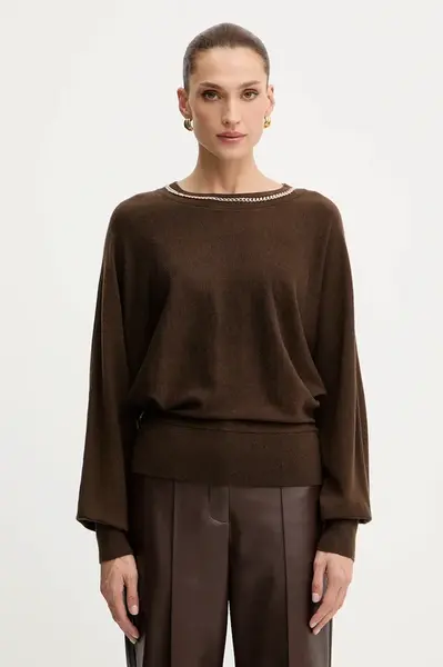 Svetr s příměsí vlny Marciano Guess ABEL hnědá barva, 5BGR02 5782Z