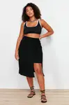 Trendyol Curve Black Slit Detailed Viscose Beachwear Woven Pareo