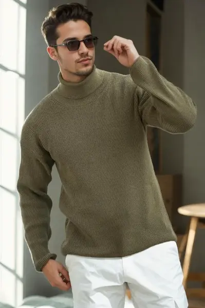 18701 Dewberry Turtleneck Mens Knitwear-Khaki