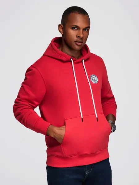 Ombre Men's kangaroo sweatshirt with hood and college style patch - red
