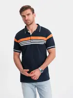 Ombre Fitted men's polo shirt with two-tone stripes - navy blue