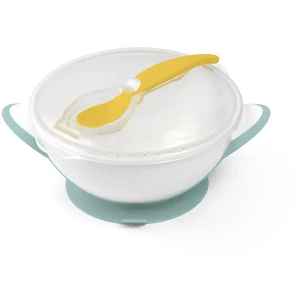 BabyOno Be Active Suction Bowl with Spoon jedálenská sada Green/Yellow 6 m+ 2 ks