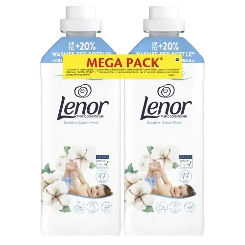 LENOR Aviváž, Sensitive Cotton Fresh, 94 praní, 2 x 0.97 l