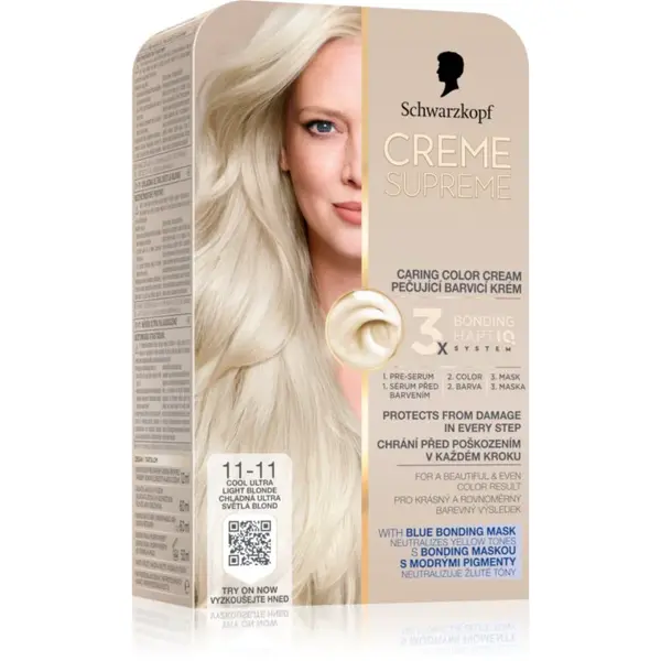 Schwarzkopf Creme Supreme permanentná farba na vlasy odtieň 11-11 Chladná ultra svetlá blond 60 ml