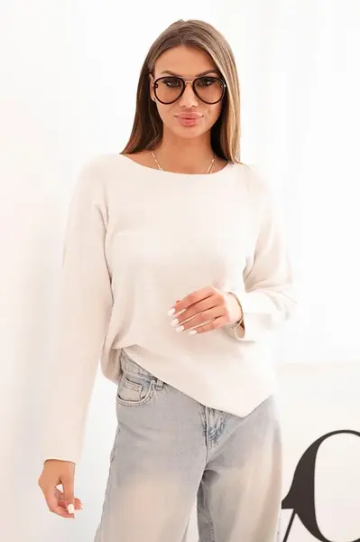 Kesi Włoski Dámsky sveter z viskózy s dlhým rukávom a okrúhlym výstrihom béžový