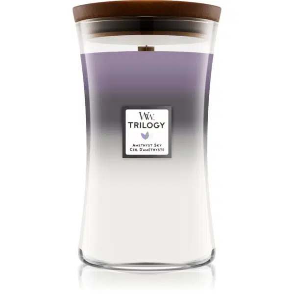 Woodwick Trilogy Amethyst Sky vonná svíčka s dřevěným knotem 609.5 g