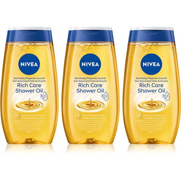 NIVEA Natural Caring sprchový olej pro suchou pokožku 3 x 200 ml