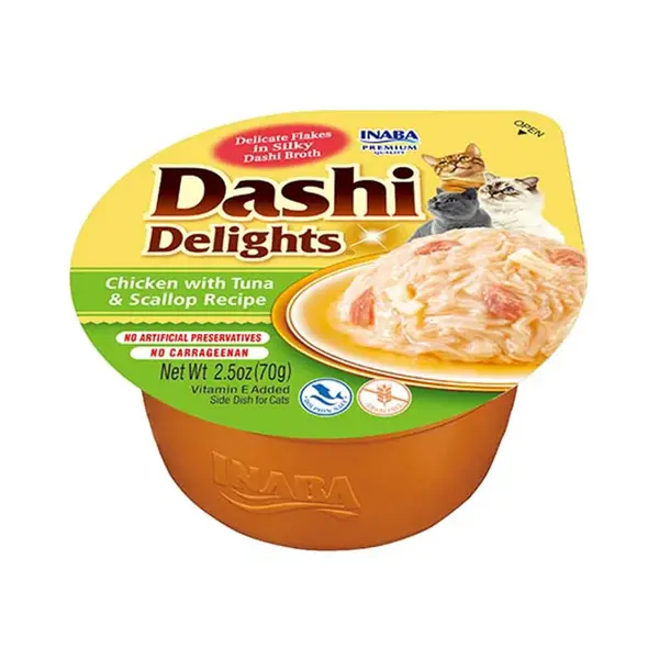Inaba Cat Dashi Delights mokré krmivo pro kočky - kuře, tuňák, hřebenatky 70 g