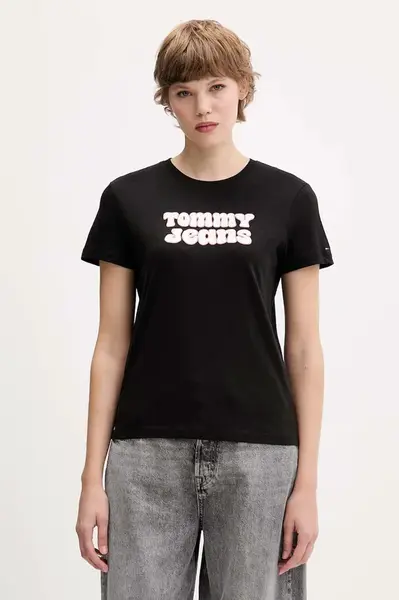 Tričko Tommy Jeans dámské, černá barva, DW0DW21956