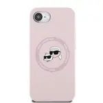 Zadní kryt Karl Lagerfeld Liquid Silicone K&CH Heads MagSafe pro Apple iPhone 16e, růžová