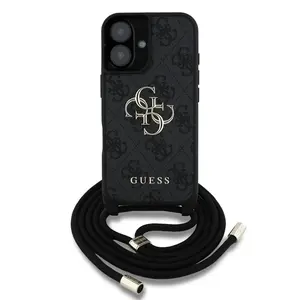 Zadní kryt Guess PU 4G Metal Logo Crossbody Popruh pro Apple iPhone 16, černá