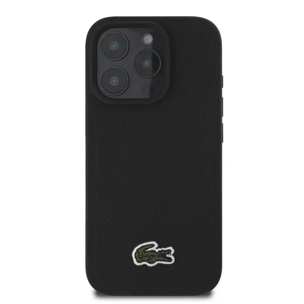 Zadní kryt Lacoste Iconic Petit Pique Woven Logo MagSafe pro Apple iPhone 16 Pro Max, černá