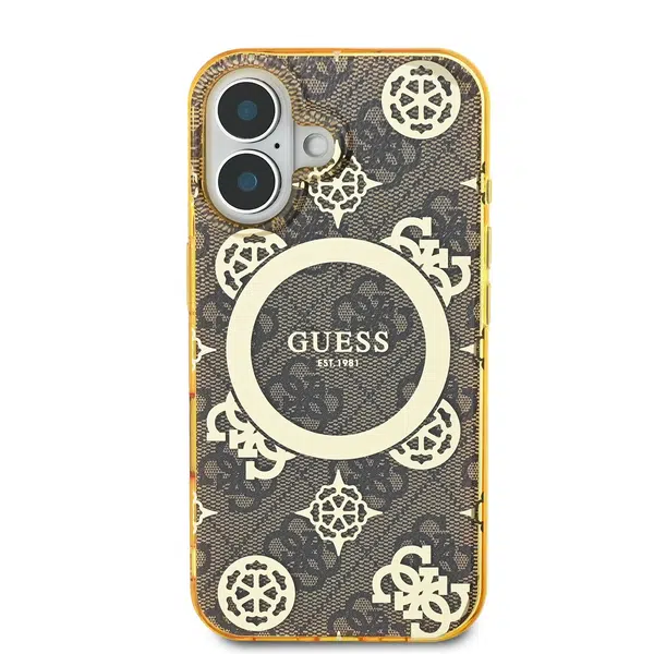 Zadní kryt Guess IML 4G Peony MagSafe pro Apple iPhone 16, hnědá