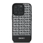 Zadní kryt DKNY PU Leather Repeat Pattern Bottom Stripe MagSafe pro Apple iPhone 16 Pro Max, černá