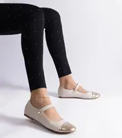 Gemre Beige-gold ballet flats with a patent toe Jaures