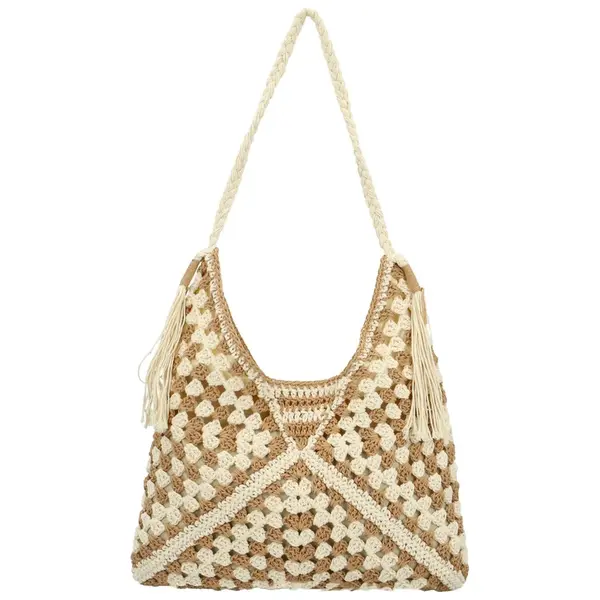 Módní dámská boho kabelka na rameno Ibolya, béžovo-krémová