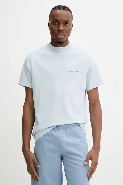 Bavlněné tričko Samsoe Samsoe Norsbro modrá barva, s potiskem, M20300010