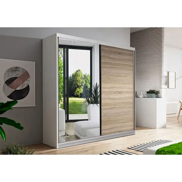 Šatní skříň  Bono bis 05 Barva korpusu: Bílá, Dveře: Dub sonoma + zrcadlo