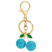 Handmade Polymer Clay Rhinestone Cherry Keychains