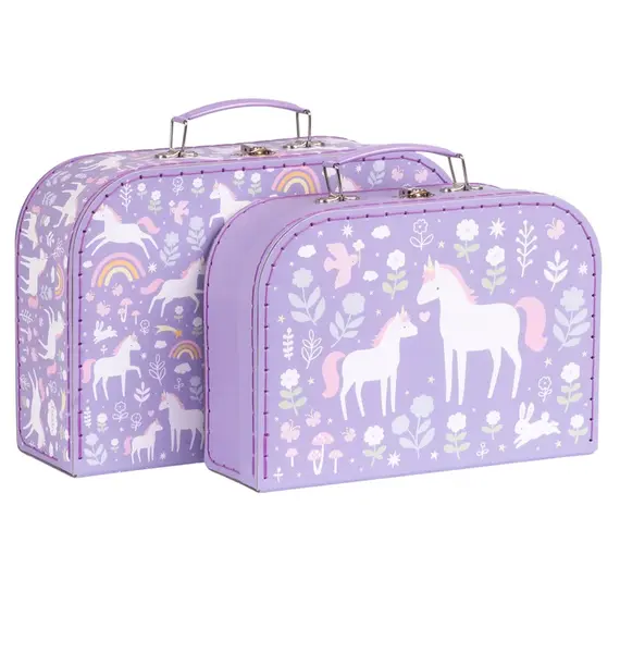 A Little Lovely Company sada dvou kartonových kufříků - jednorožci a duha