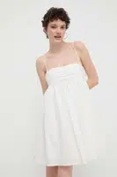 Bavlněné šaty HUGO béžová barva, mini, 50510433