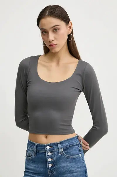 Tričko s dlouhým rukávem Hollister Co. šedá barva, KI339-3628