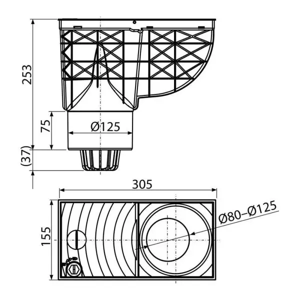 Lapač střešních splavenin přímý DN Ø 125 mm, černá, ENPRO