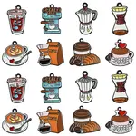 16Pcs 8 Styles Coffee Theme Alloy Enamel Pendants