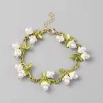 Plastic Pearl Beaded Flower Link Chain Bracelet