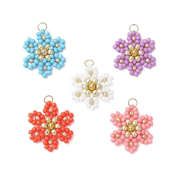 Glass Seed Beaded Flower Pendants