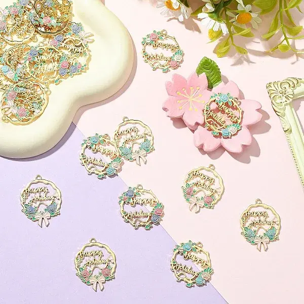 24Pcs 6 Styles Alloy Enamel Pendants