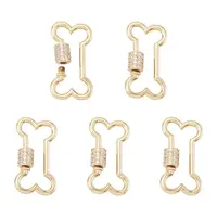 5 Pcs Brass Micro Pave Clear Cubic Zirconia Screw Carabiner Lock Charms
