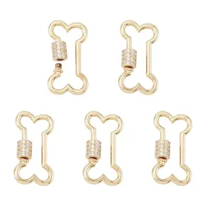 5 Pcs Brass Micro Pave Clear Cubic Zirconia Screw Carabiner Lock Charms