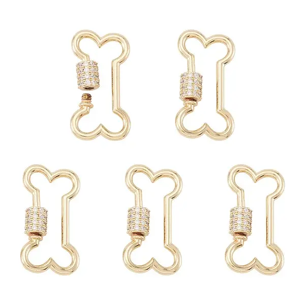 5 Pcs Brass Micro Pave Clear Cubic Zirconia Screw Carabiner Lock Charms