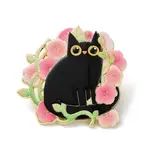 Black Cat & Flower Enamel Pins