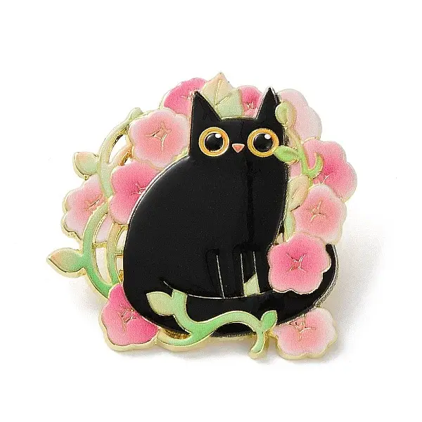 Black Cat & Flower Enamel Pins