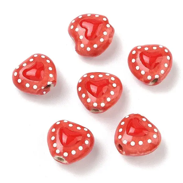 Heart Pattern Handmade Porcelain Enamel Beads
