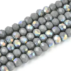 AB Color Plated Opaque Glass Rondelle Beads Strands