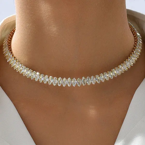 Elegant Women's Party Brass Pave Cubic Zirconia Horse Eye Tennis Necklaces for Evening Wear