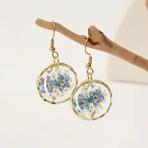Alloy Epoxy Dried Flower Dangle Earrings