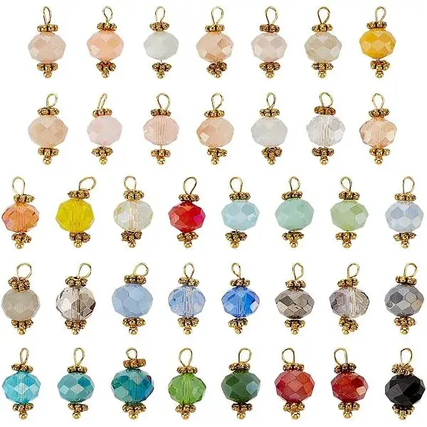 180Pcs 9 Colors Faceted Rondelle Glass Charms