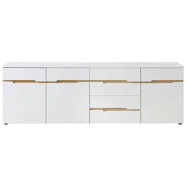 Carryhome ŠIROKÁ KOMODA, bílá, dub artisan, 230,2/75,5/43,8 cm