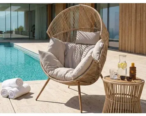 Zaoblené záhradné kreslo Robert Single, béžové%