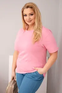 Kesi dámské bavlněné krátké rukáv tričko plus size světle růžové